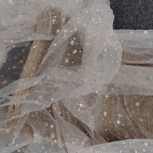 59 Wide Soft Tulle Fabric Gold Glitter Irregular Star Mesh Tulle Lace Fabric for DIY Doll Dress, Veil, Headband, Tutu Dress, Baby Dress d ivory