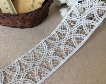 Water Soluble Lace Trim In White, Hollowed Out Venise Lace Fabrics For Bridal, Costume Design, Home Decor
