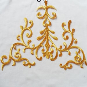 Gold Venice Lace Applique, Bridal Embroidery Lace Applique, Gold Lace Patch for Wedding Bodice, Party Dress, Evening Dress, Ball Gown