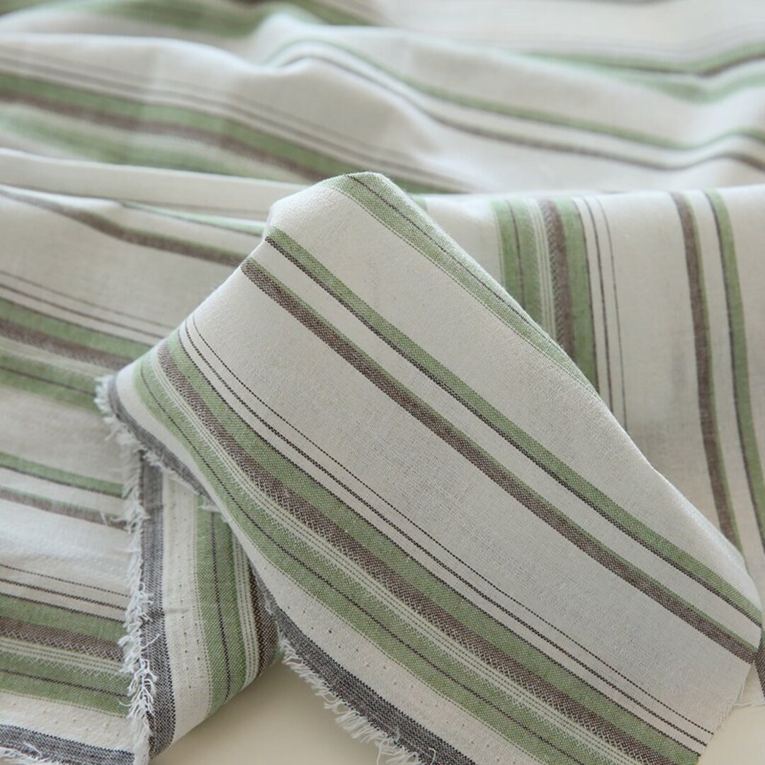 Simple Chic Striped Fabric, Green Poly-cotton Fabric for Skirts, Dress ...