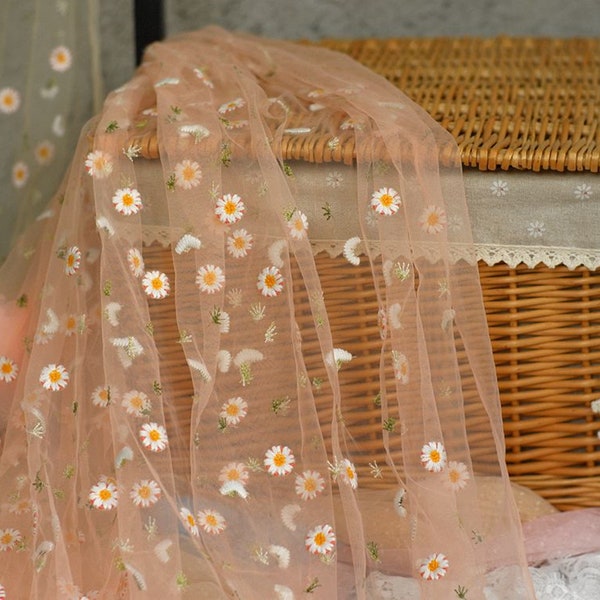 Schönes gesticktes Blumentüll-Spitzen-Gewebe, Gänseblümchen-Tüll-Gewebe, Gänseblümchen-Blumen-Spitzen-Gewebe für Hochzeitskleid, Mädchenrock, Frühlingskleid
