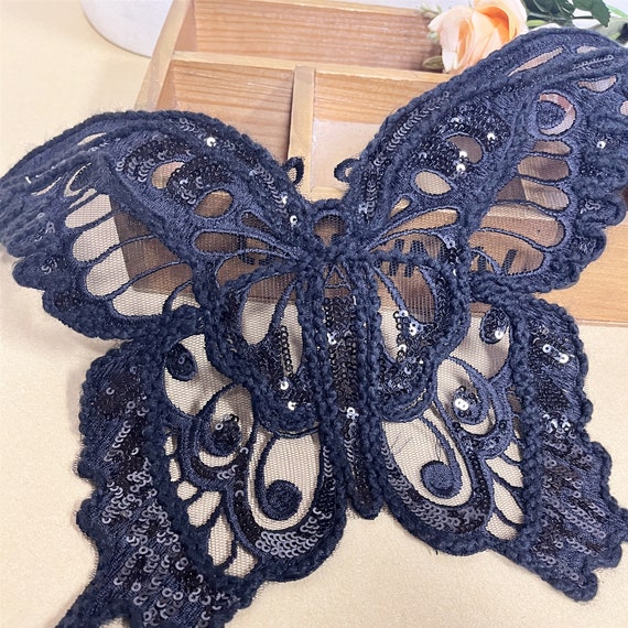 Butterfly Lace Applique Large Butterfly Embroidery Applique Sequins Butterfly Applique Butterfly Patch Bridal Bodice Lace Etsy