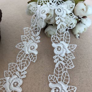 White Hollow Out Lace, Leaf Bridal Lace Trim, Guipure Lace Fabric For Weddings, Water Soluble Trim Lace 1.4&quot; Wide