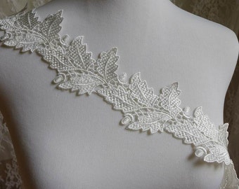 Venice leaves lace trim in off white for bridal sashes, gown, headbands, applique, costumes