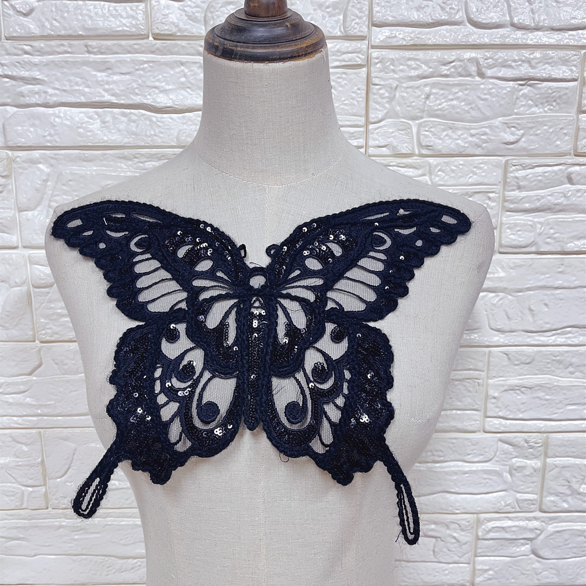 Parches De Tela 9 Piezas Coloridas De Encaje De Mariposa, Doble Capa De Organza De Encaje De Mariposa, Bordado De Tela De Costura Para Decoraciu00f3n De Ropa Tela Azul