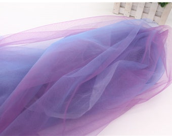 Tissu en tulle bleu violet, tissu en tulle tie-dye avec dégradé de couleurs, tissu en dentelle ombrée, tissu en dentelle de tulle de mariée, tissu en voile