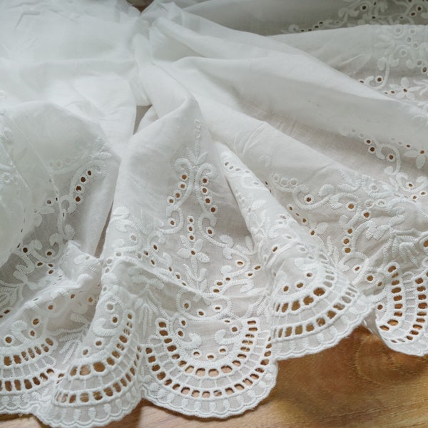 13" Wide cotton lace trim eyelet lace trimming with scalloped edge for baby dress, bonnet, cuffs, dress hem, home decor, by 1 yard