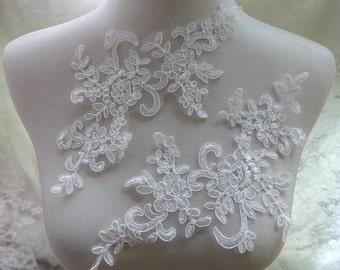 Off white lace applique, bridal veils applique, wedding lace applique, sewing appliques one pair