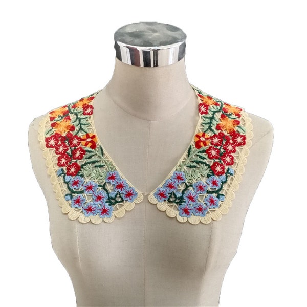 col en dentelle vintage, col en dentelle florale multicolore, faux col en dentelle au crochet, dentelle décolleté pour pull, décor de robe, costume