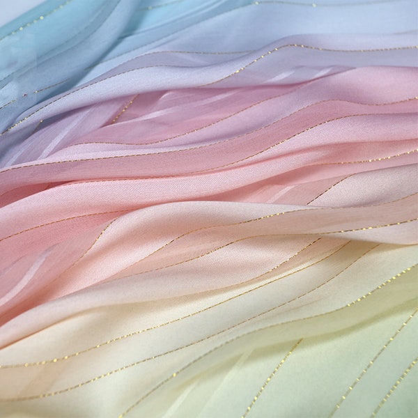 1 Yard Ombre Chiffon Fabric Gradient Rainbow Fabric with Shinny Thread Sewing Wedding Fabric Skirt Fabric Headband Dress Fabric 57" width