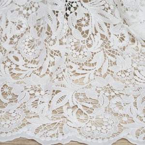 Elegant Venice Guipure Lace Fabric, Hollow out Off white Embroidery Guipure Fabric for Party Dress, Evening Gown, Prom, 1 Yard