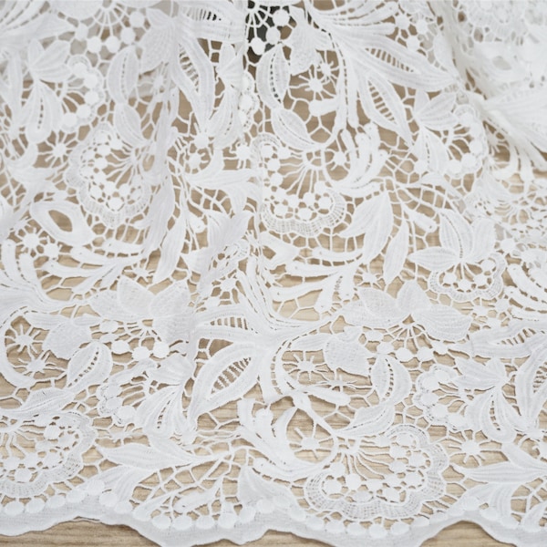 Élégant tissu de dentelle de guipure de Venise, tissu de guipure de broderie blanc cassé évidé pour robe de soirée, robe de soirée, bal, 1 yard