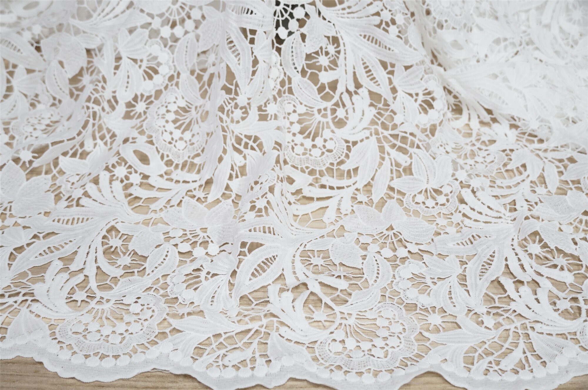 Elegant Venice Guipure Lace Fabric, Hollow out Off white Embroidery Guipure Fabric for Party Dress, Evening Gown, Prom, 1 Yard
