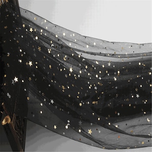Star Tulle Fabric, Sequined Star Tulle Mesh Lace Fabric for Girl Dress, Bridal Dress, Wedding Decoration, Backdrop, By 1 Yard