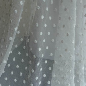 White Polka Dot Fabric Wedding Polka Dotted Tulle Lace Fabric for Bridal Veils, Tutu Dress, Wedding ceremony, Home decor