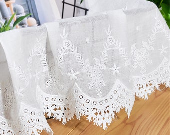 Off white Embroidered Cotton Lace Trim with Guipure Floral Edges, Cotton Lace for DIY Crafts Sewing Supplies 1 Yard