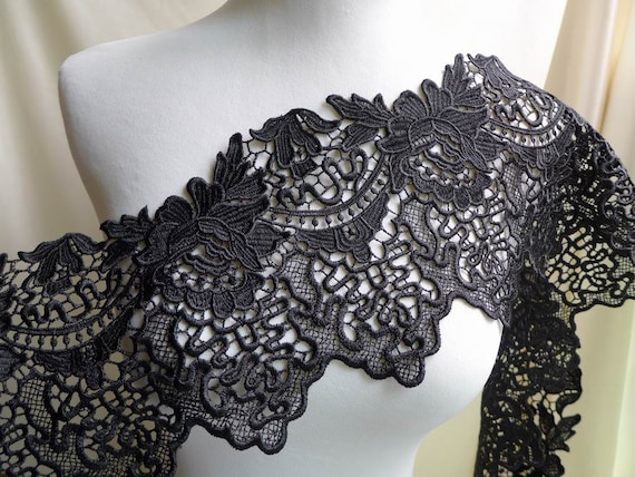 Wide Black Venise Lace Embroidered Guipure Lace Cutwork Lace Trim 6.1