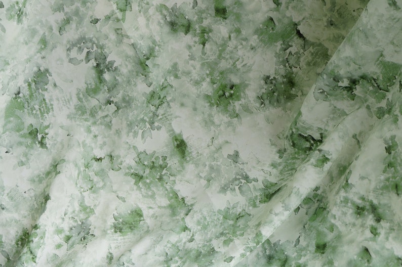 Soft Unique Green Floral Fabric, Soft Unique Flower Print Fabric for Blouse, Summer ...