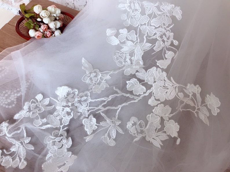 One Yard Long White embroidery applique lace for wedding dress decoration 12A90