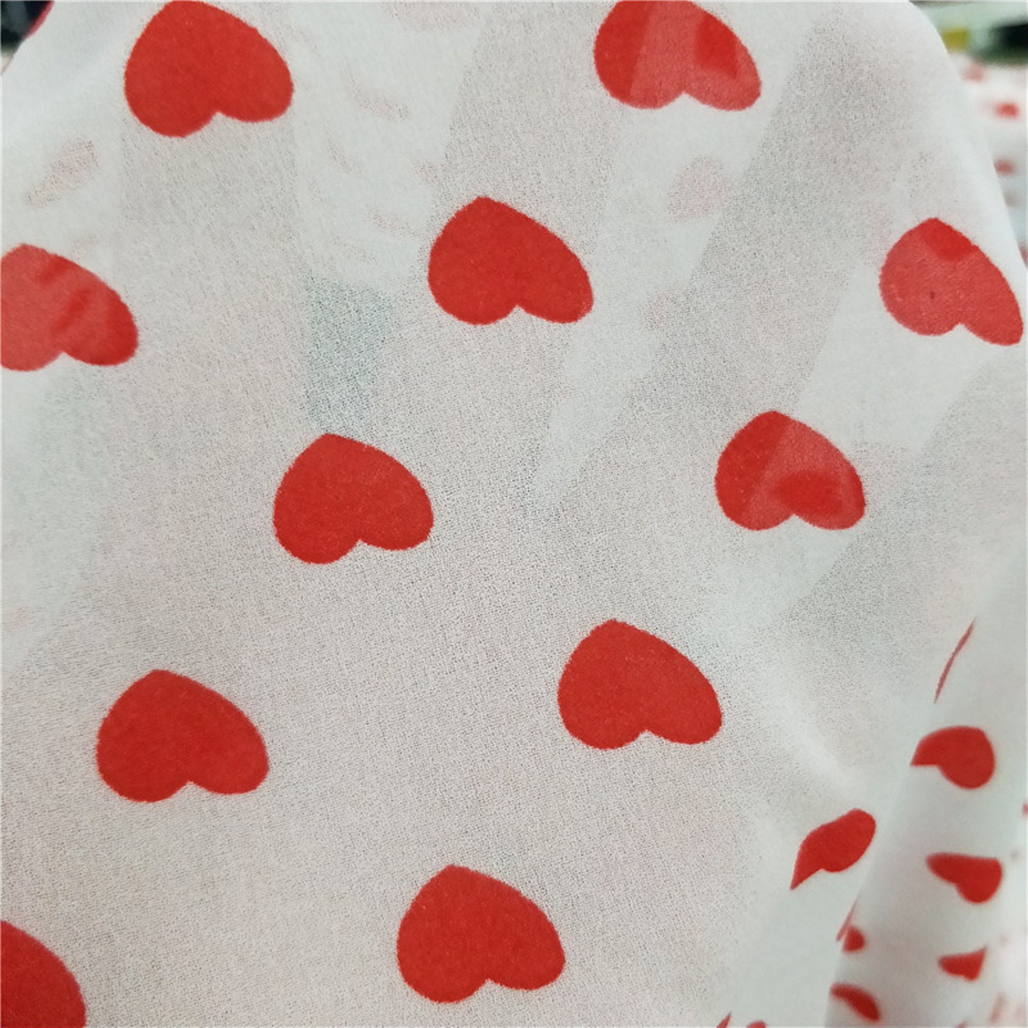 Heart Lace Fabric Love Heart Printed Chiffon Fabric Soft Etsy
