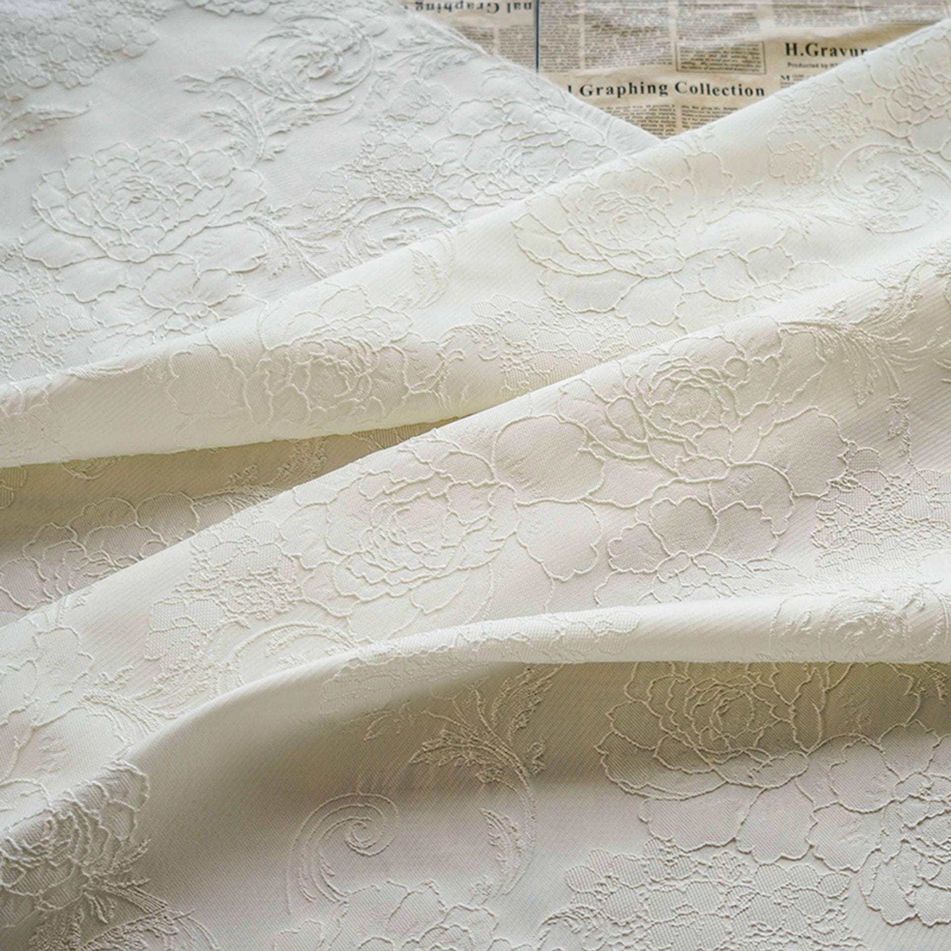 Lovely Peony Flower Jacquard Fabric, Embossed Branch Floral Lace Fabric for Wedding Dress, Party Gown, Costume, Haute Couture Sewing Fabrics