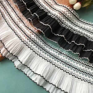 Two-tone Ruffle Lace Trim, Chiffon Ruffle Lace, Pleated Chiffon Lace Trim for Doll Dress, Baby Dress, Wedding Lace By the Yard