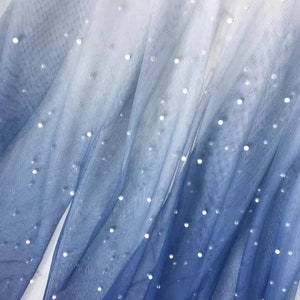 Gradient Glitter Lace Fabric Pearl Beaded Dark Blue Tulle Fabric For Baby Tutu Dress, Gown, Wedding Dress, Party Decoration 1 Yard image 7