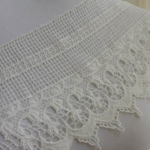 Cotton lace trim, wide off white lace, embroidery hollowed out lace fabric trim, white cotton lace