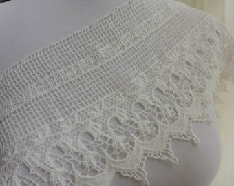 Cotton lace trim, wide off white lace, embroidery hollowed out lace fabric trim, white cotton lace