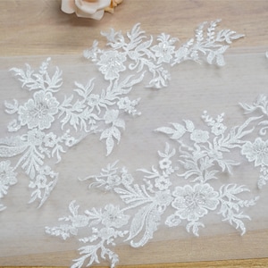 Ivoor kantappliqué, kralenkantappliqué, bruids bloemenkantappliqué voor jurk, illusiejurken, lyrische dans, ballet, kostuums