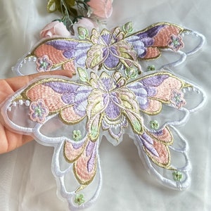 Butterfly Embroidery Applique, Embroidery Organza Butterfly Applique, Colorful Butterfly Large Patch for Dress, Skirt, Costume