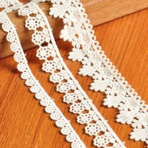 2 Yards off white narrow cotton lace trim, crochet cotton lace trim