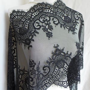 Broderie, bordure en dentelle de cils, bordure en dentelle noire, dentelle de Chantilly florale, dentelle de lingerie double festonnage pour travaux manuels