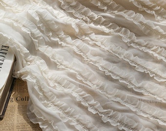 Chiffon Ruffled Fabric, Pleated Chiffon Lace Fabric, Ruffled Fabric for Cake Dress, Bridal Gown, Tutu Dress, Mini Dress, 1 Yard