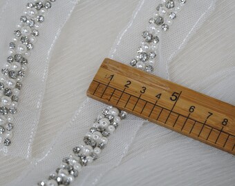 FASHEWELRY 1 Yard Rhinestone Pearl Trim - 12mm Sew-on Applique For Wedding Dresses & Crafts