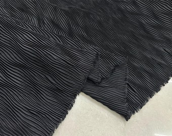 Black Ruffle Chiffon Fabric, Pleated Chiffon Lace Fabric for Simple Dress, Tops, Home Decor, Upholstery Fabric, Crafts Sewing