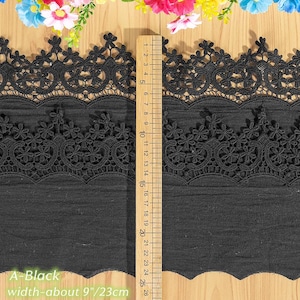 8.66" Wide Black Lace Trim, Crochet Floral Embroidery Cotton Lace Trim, Hollowed Edging Trim for Costume Supplies, Dress Hem, Cuffs image 5