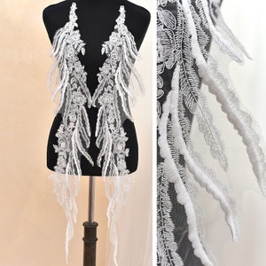 Top Quality Alencon Embroidered Lace Applique, Exquisite Wing Shape Applique For Wedding Dress, Skirts Decoration, Illusion Gowns