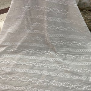 Off white Cotton Lace Fabric, Striped Embroidery Fabric, Cotton Lace Wedding Fabric, Dress Fabric, Apparel Fabric, By the Yard