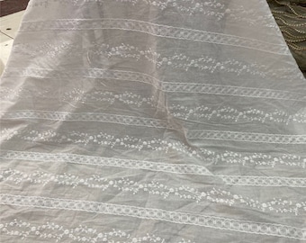 Off white Cotton Lace Fabric, Striped Embroidery Fabric, Cotton Lace Wedding Fabric, Dress Fabric, Apparel Fabric, By the Yard