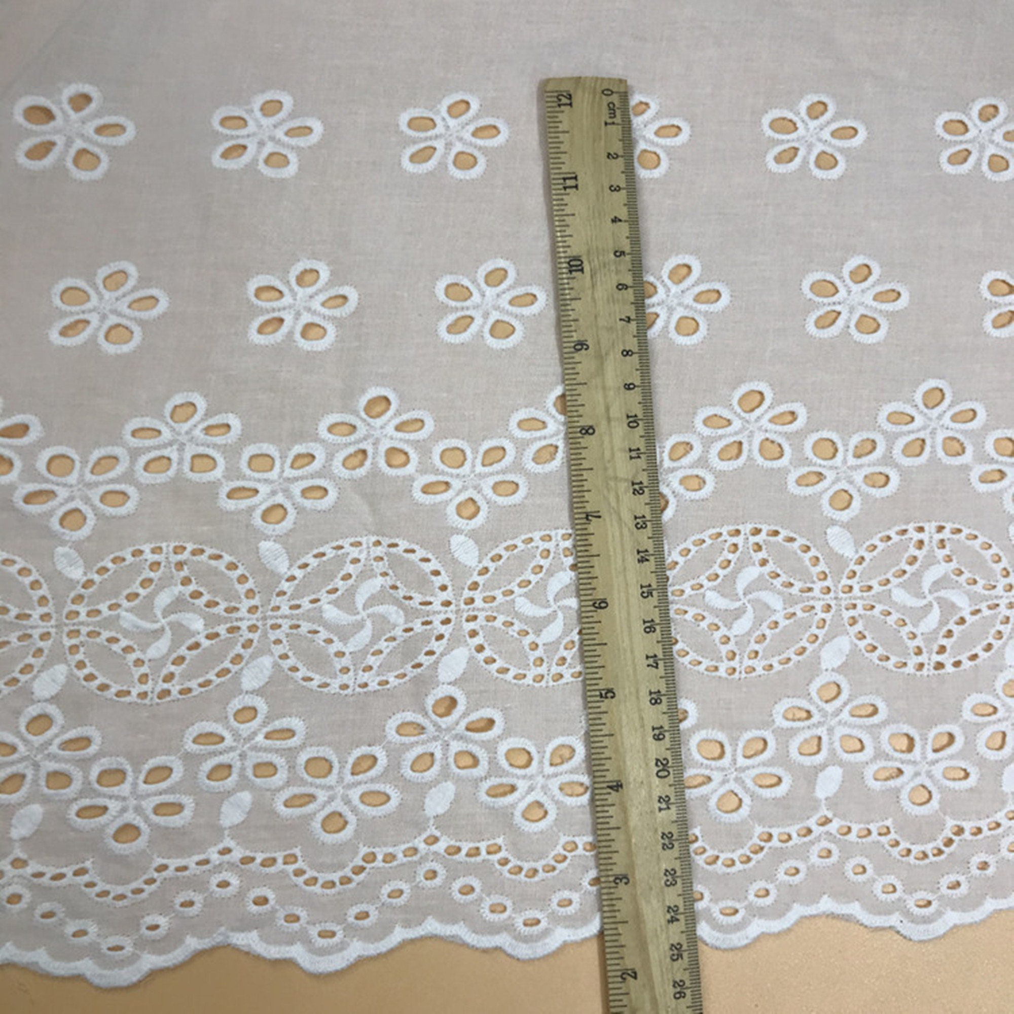 51 Wide Off white Cotton Fabric Eyelet Scalloped Edges Etsy