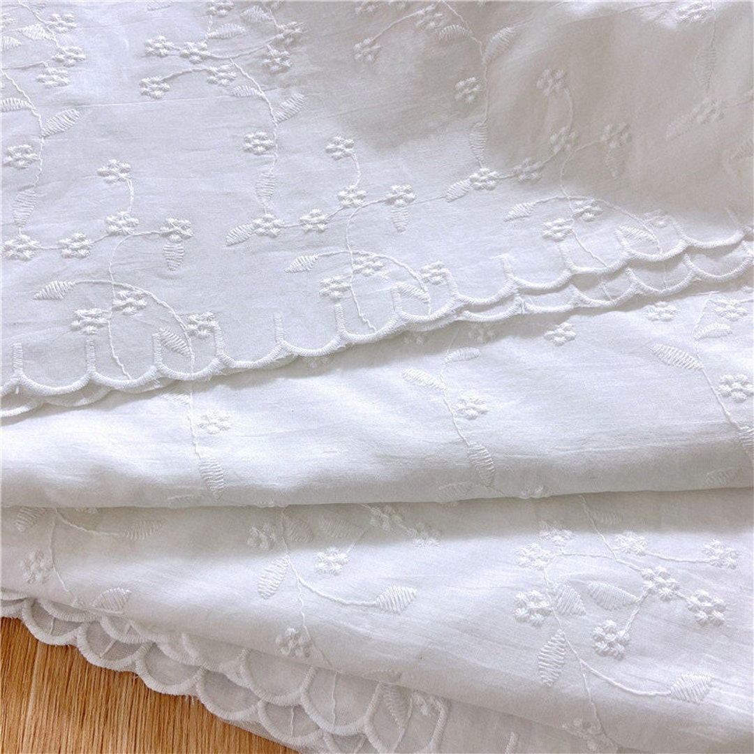 Floral Embroidery Cotton Fabric, Small Flowers Scalloped Cotton Lace ...