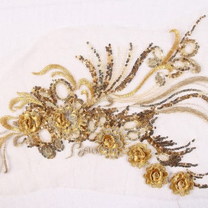 4 Colors Embroidery Applique Patch, 3D Floral Lace Applique with Sequins, Beaded Sequin Embroidered Bride Applique