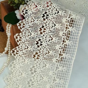 Vintage Beige Lace Trim, Hollowed Out Crochet Floral Cotton Lace Trim, Scalloped Cotton Trim For Wedding Dress, Sewing Supplies, 2 Yards