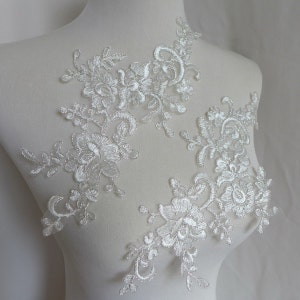 Silver Corded Lace Applique in Ivory for Mantilla Veil, Bridal Accessories, DIY Wedding Shoes