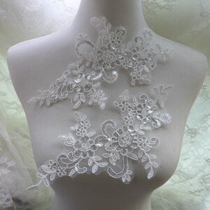 One pair Sequins Alencon Applique Off white Bridal Applique for Wedding, Bridal Veils, Gowns