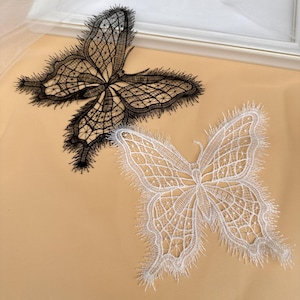 Guipure Lace Butterfly Applique, Embroidery Black White Lace Patch for Costume Design, Party Gown, Birthday Dress, Headpiece, Crafts Sewing