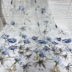 Charming Flower Lace Fabric Floral Embroidered Tulle Fabric Dress Bridal Veil Wedding Floral Lace Fabric Sell By the Yard