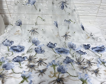 Charming Flower Lace Fabric Floral Embroidered Tulle Fabric Dress Bridal Veil Wedding Floral Lace Fabric Sell By the Yard