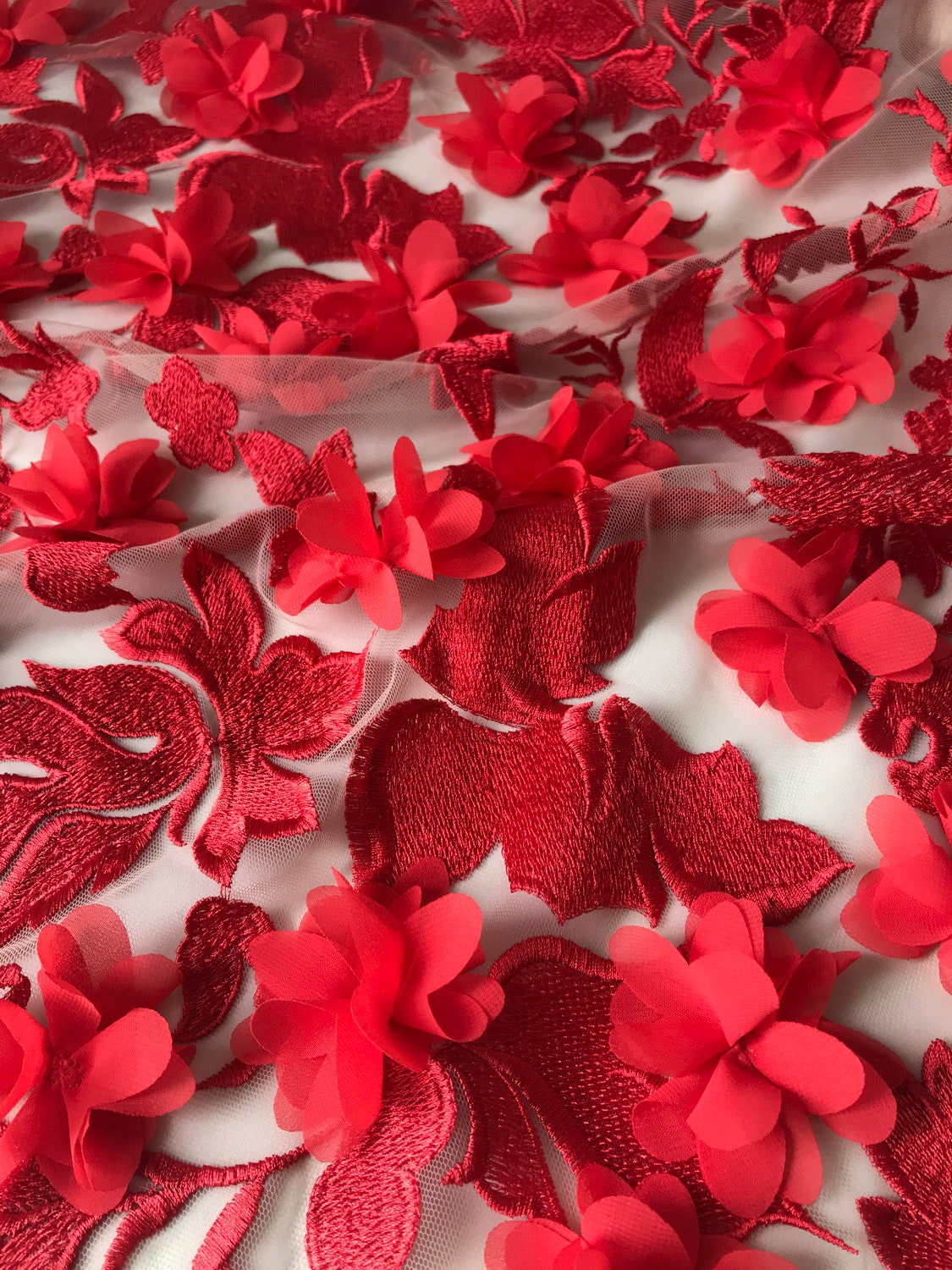 Red Camellia – 3D Ribbon Embroidery Dress
